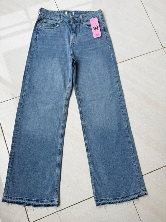 Mid Blue High-Waisted Wide Leg Jeans (Non-Stretch)