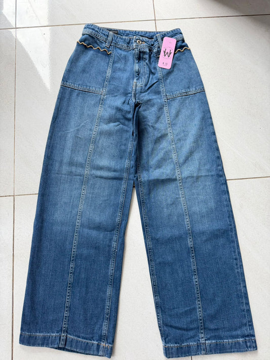 WOMENS NAVY BAGGY WIDE LEG JEAN