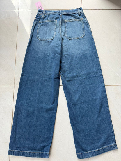 WOMENS NAVY BAGGY WIDE LEG JEAN