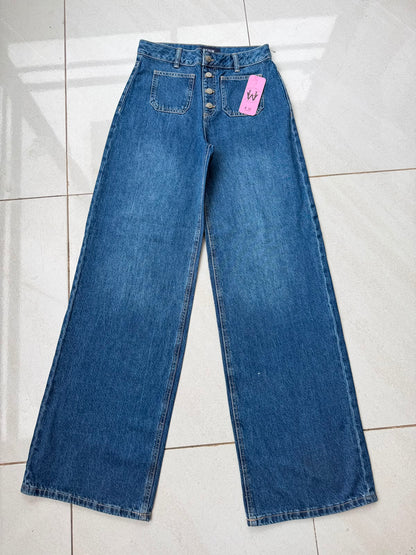 HIGH RISE BUTTON DETAIL WIDE LEG JEAN