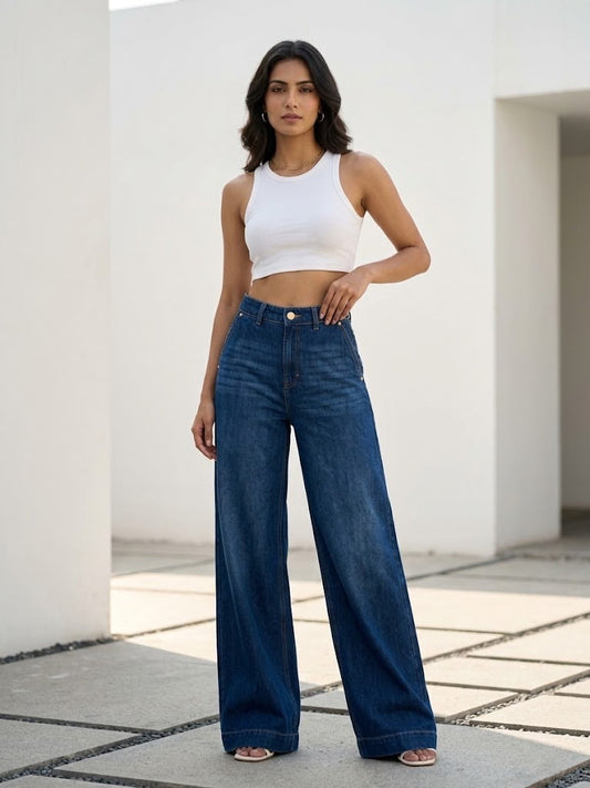HIGH RISE WIDE LEG JEAN-DARK BLUE