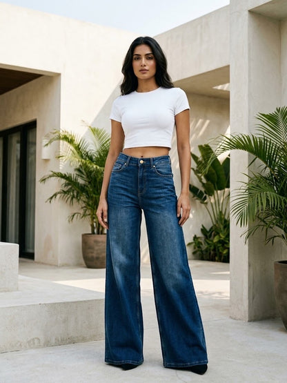 Imported Premium High-Rise Wide-Leg Jeans