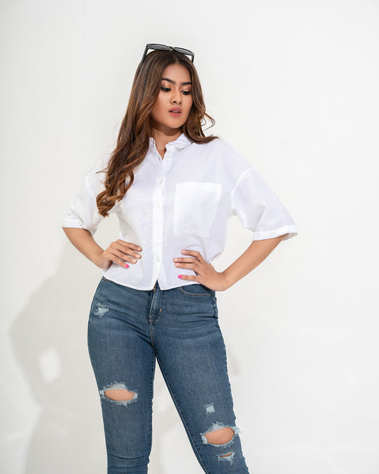 BUTTON DOWN CROPPED SHIRT