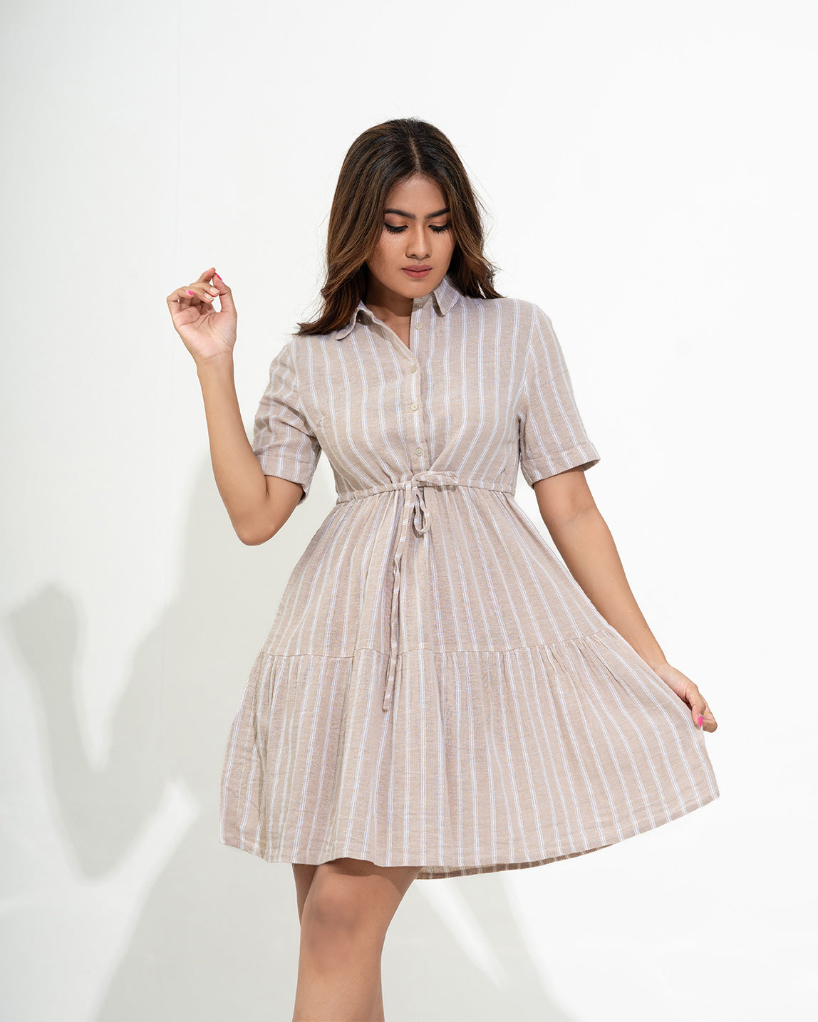 WOMEN TRIPED TIERED DRESS