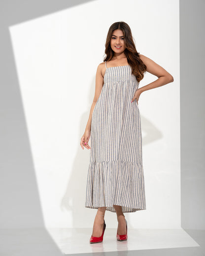LINEN BLEND STRAPPY MAXI DRESS