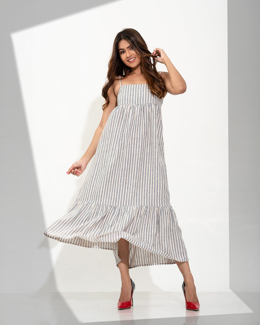 LINEN BLEND STRAPPY MAXI DRESS