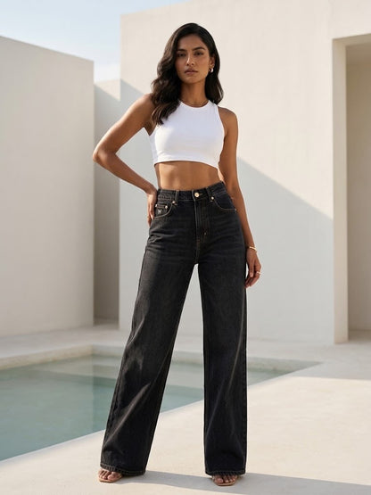 HIGH RISE WIDE LEG JEAN-ELEPHANT BLACK