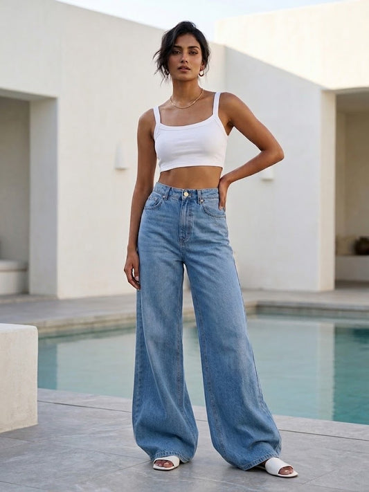 LIGHT BLUE HIGH RISE WIDE LEG JEAN