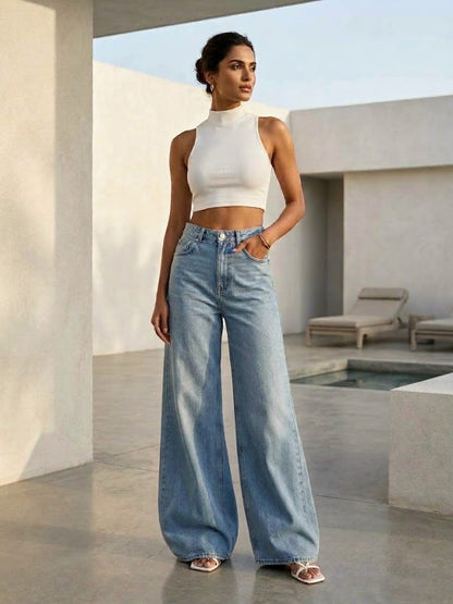 HIGH RISE WIDE LEG JEAN LIGHT BLUE
