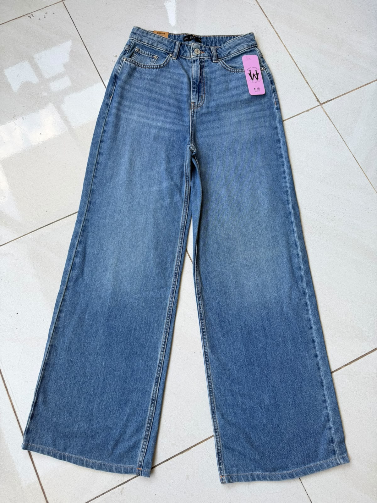 HIGH RISE WIDE LEG JEAN-MID BLUE