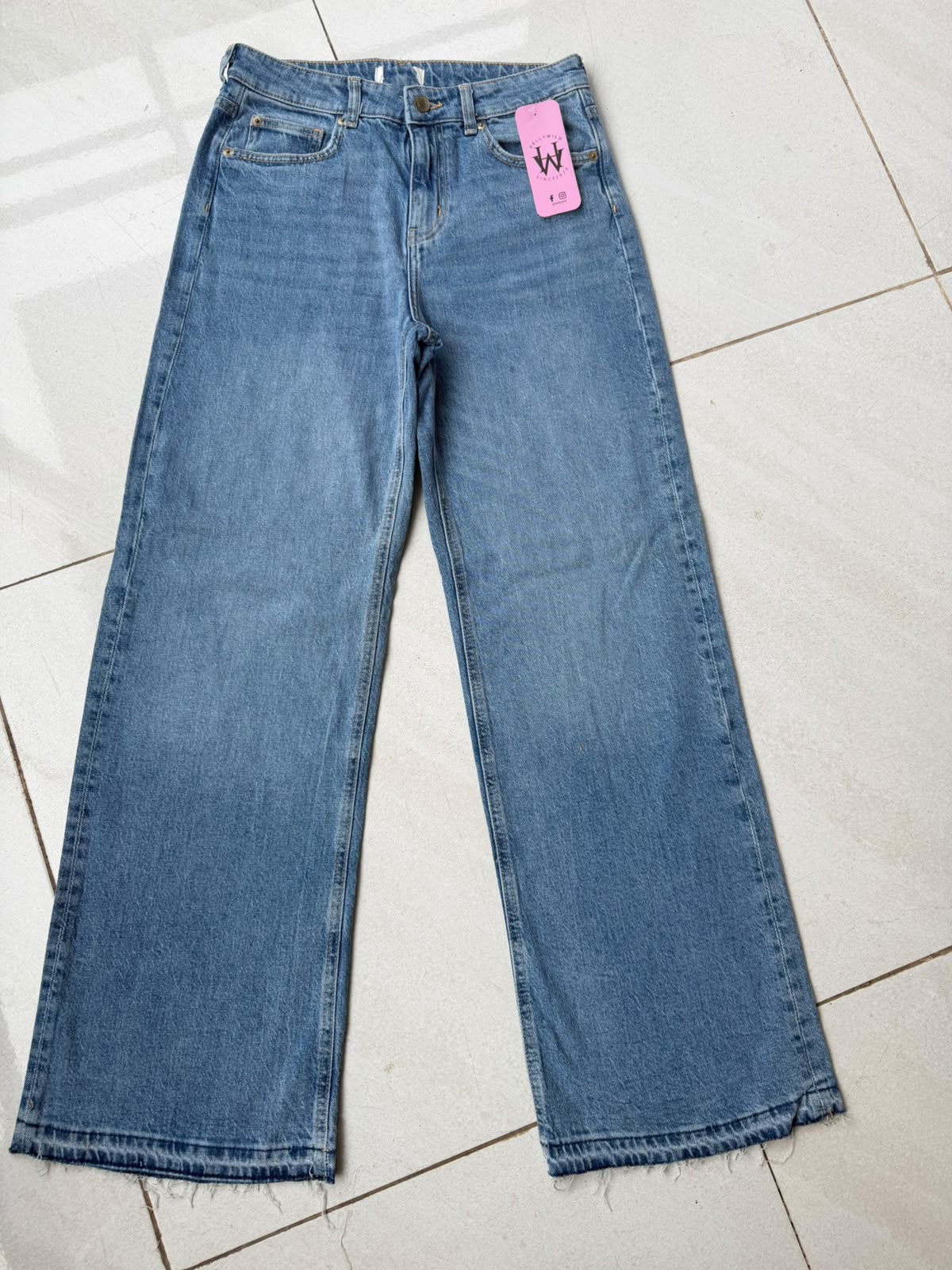 Mid Blue High-Waisted Wide Leg Jeans (Non-Stretch)