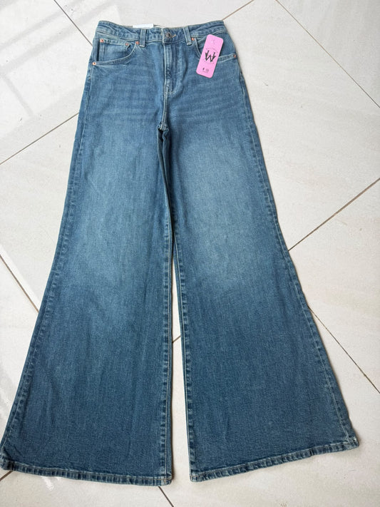 VINTAGE WASH HIGH RISE FLARE WIDE LEG JEAN