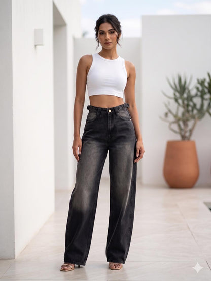 HIGH RISE BARREL LEG JEAN