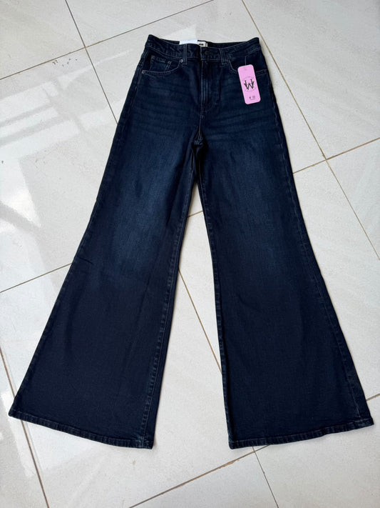High-Waist Carbon Blue Flared Wide-Leg Jeans – Premium Non-Stretch Denim