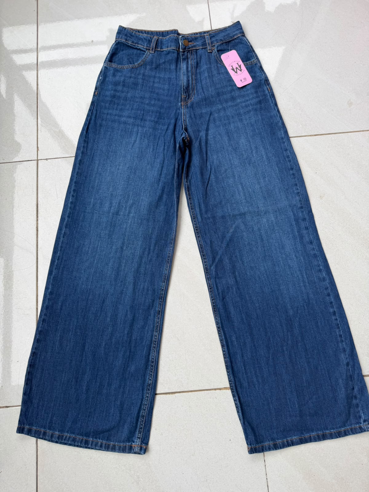 DARK BLUE HIGH WAIST WIDE LEG JEAN