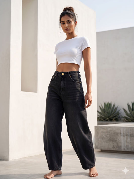 HIGH RISE BARREL LEG JEAN