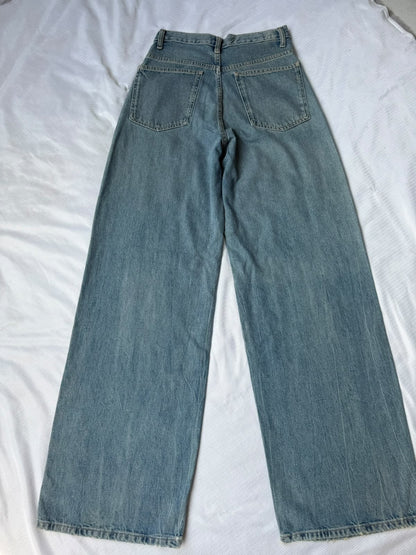 Vintage Blue Asymmetric Cross-Waist Wide Leg Jean