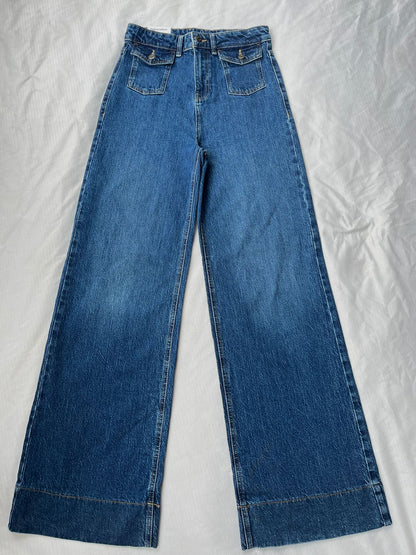 HIGH RISE FRONT POCKET DETAIL WIDE LEG JEAN