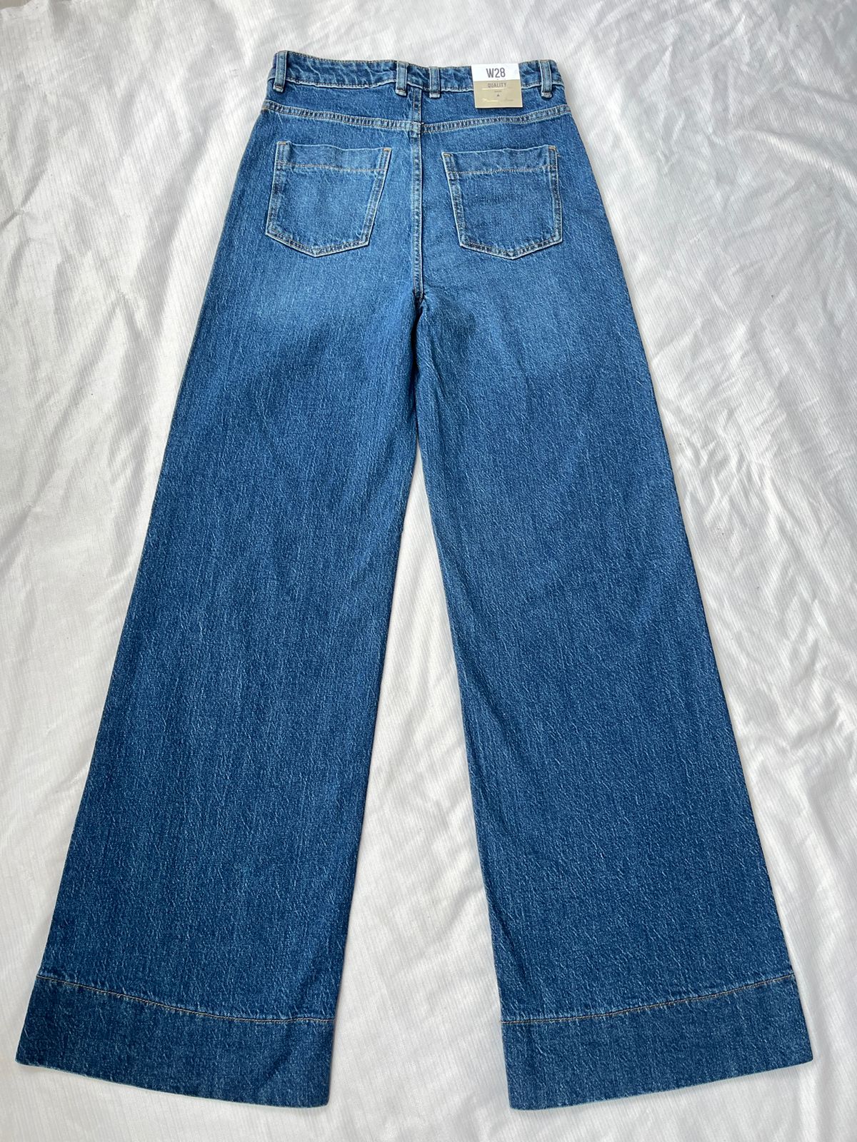 HIGH RISE FRONT POCKET DETAIL WIDE LEG JEAN