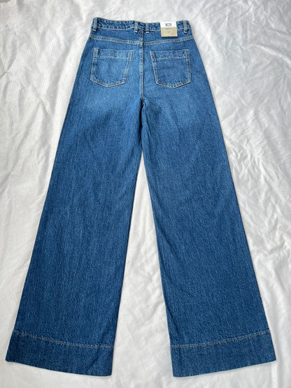 HIGH RISE FRONT POCKET DETAIL WIDE LEG JEAN