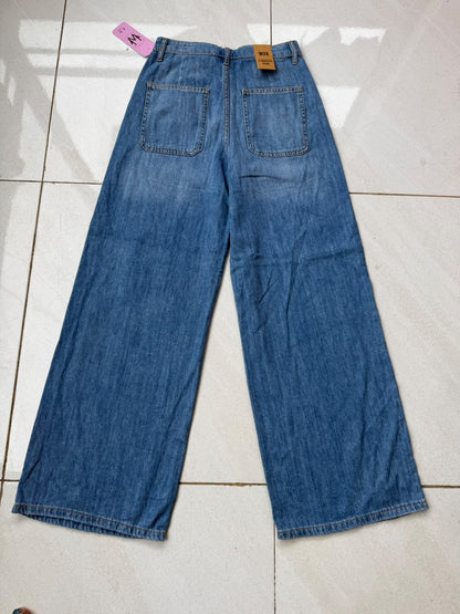 MID BLUE HIGH RISE WIDE LEG JEAN