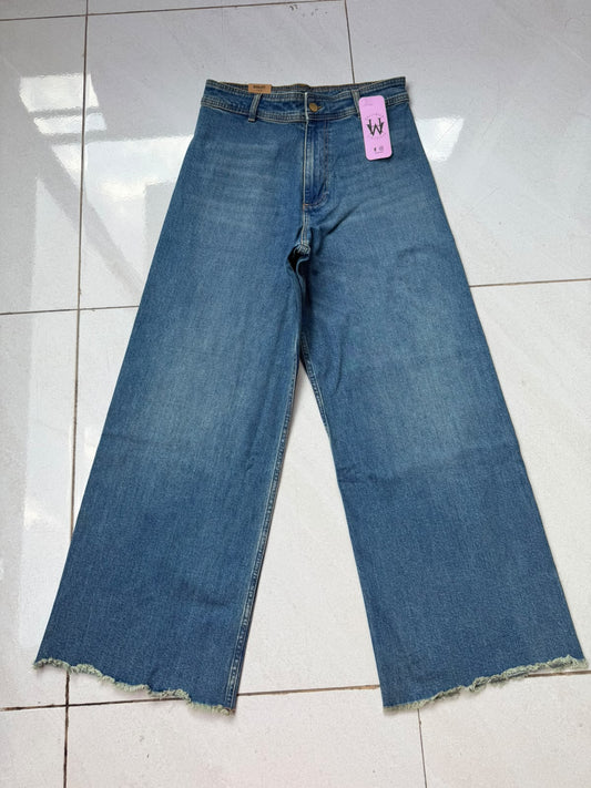 Imported High-Rise Raw Hem Wide-Leg Jeans