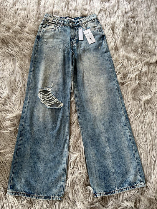 HIGH RISE RIP WIDE LEG JEAN