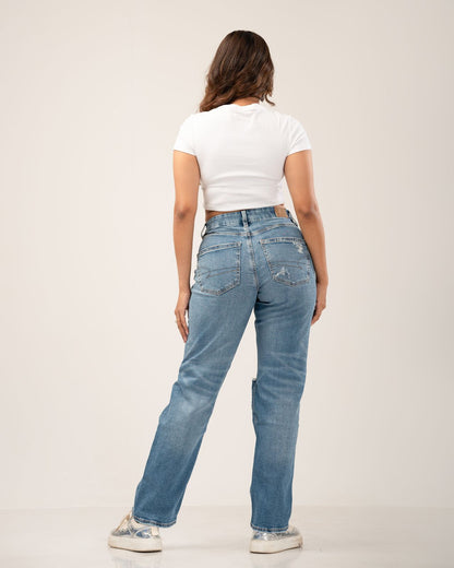 MID RISE RIP STRAIGHT LEG JEAN